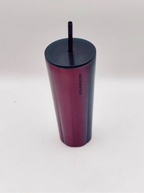 Starbucks Metallic Ombre Tumbler in Burgundy and Teal with Straw (no straw)